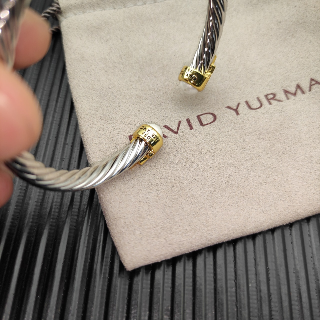 5mm Cable Bracelet with Pearl White Topaz & Diamond Accents