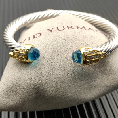 7mm Cable Bracelet with Blue & Diamond Accents – Gold Cap