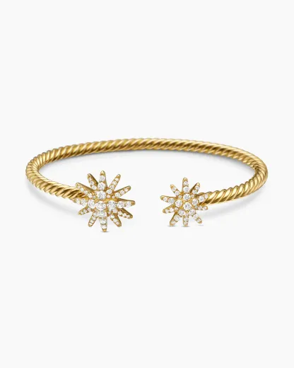 Starburst Cable Bracelet 18K Yellow Gold with Diamonds, 3.5mm, 4mm