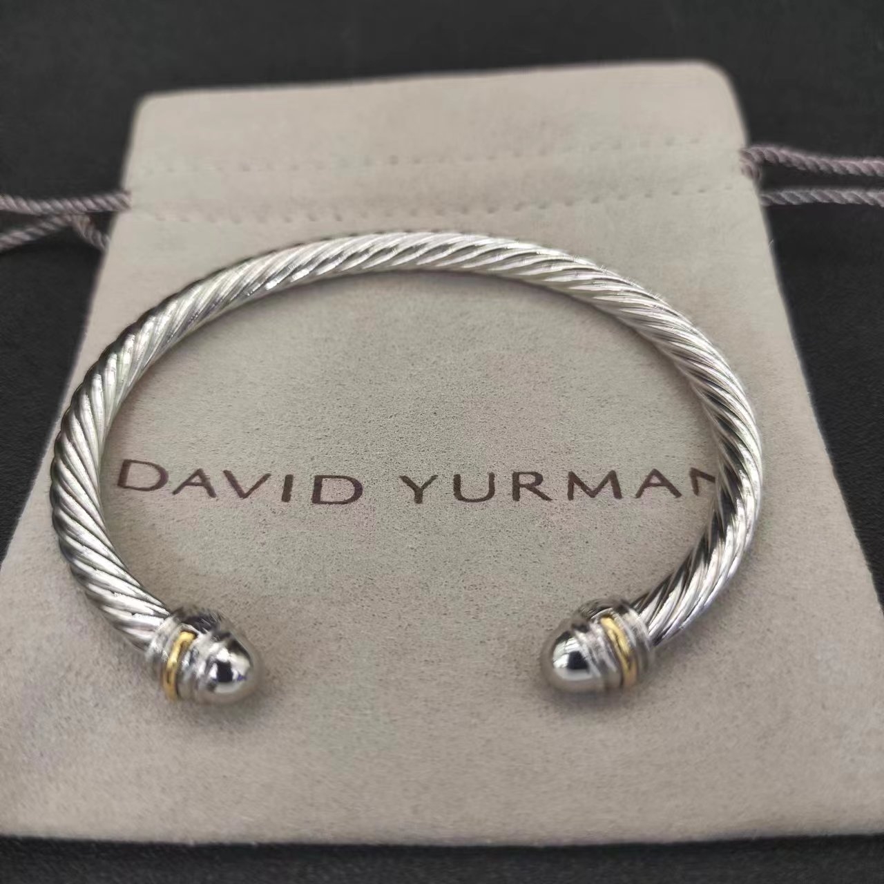 Classic Cable Bracelet Sterling Silver with 18K Yellow Gold, 5mm