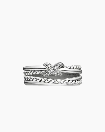 X Crossover Band Ring Sterling Silver with Diamonds