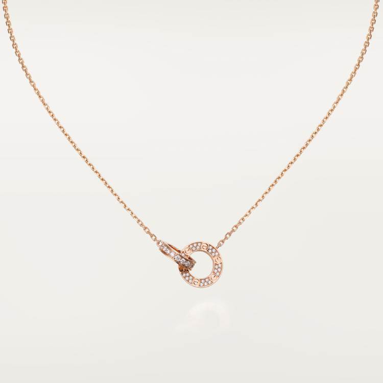 LOVE necklace, paved with diamonds 18K rose gold