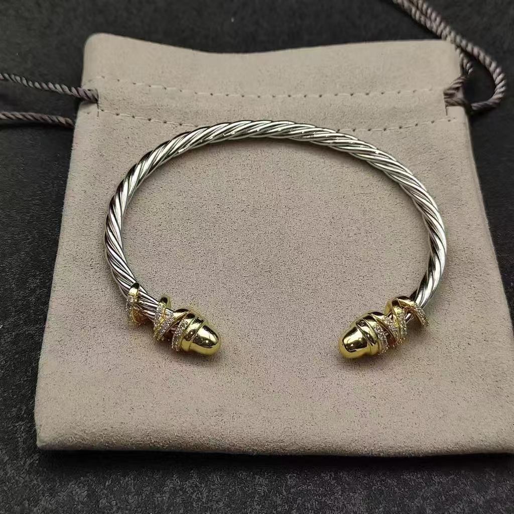 Petite Helena Classic Cable Bracelet Sterling Silver with 18K Yellow Gold, Gold Domes and Diamonds, 4mm