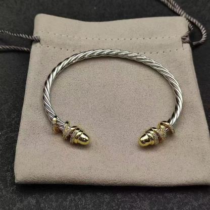 Petite Helena Classic Cable Bracelet Sterling Silver with 18K Yellow Gold, Gold Domes and Diamonds, 4mm
