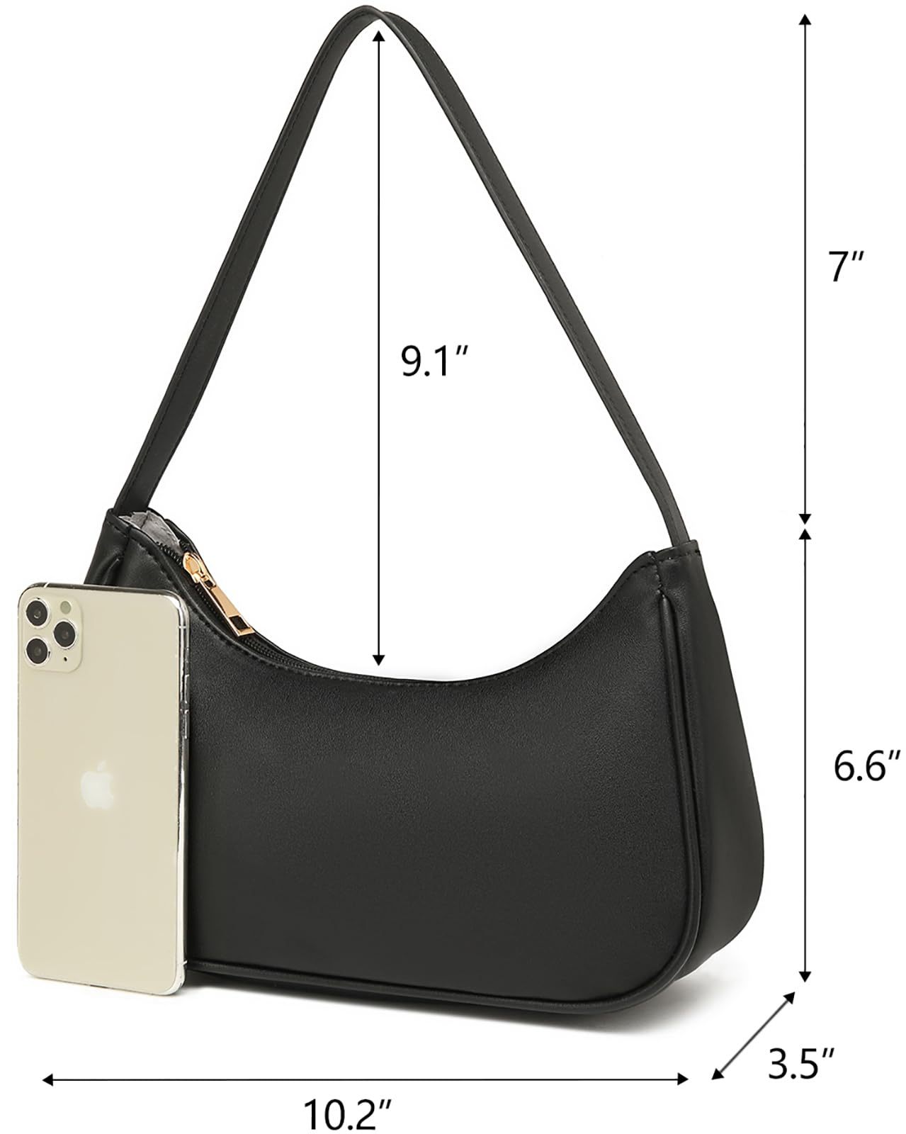 BLACK Shoulder Bags for Women, Cute Tote Handbag Mini Clutch Purse with Zipper Closure