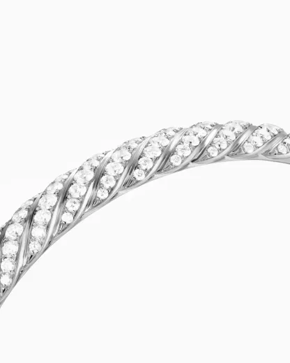 Sculpted Cable Bangle Bracelet 18K White Gold with Diamonds,  6.2mm