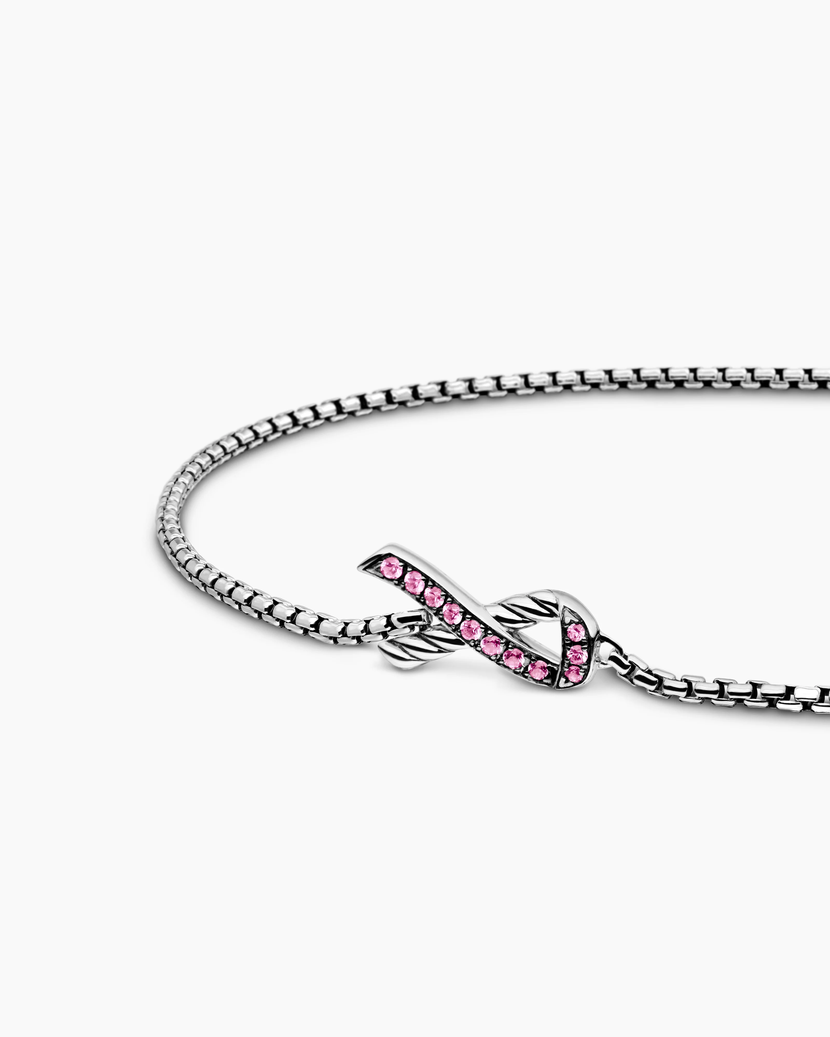 Cable Collectibles® Ribbon Chain Bracelet Sterling Silver with Pavé Pink Sapphires