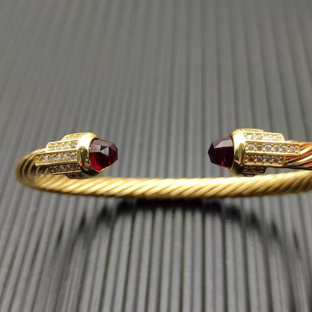 Cable Bracelet with Red Topaz & Diamond Accents  5mm