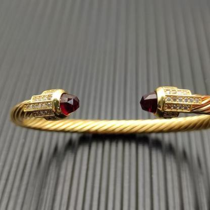 Cable Bracelet with Red Topaz & Diamond Accents  5mm