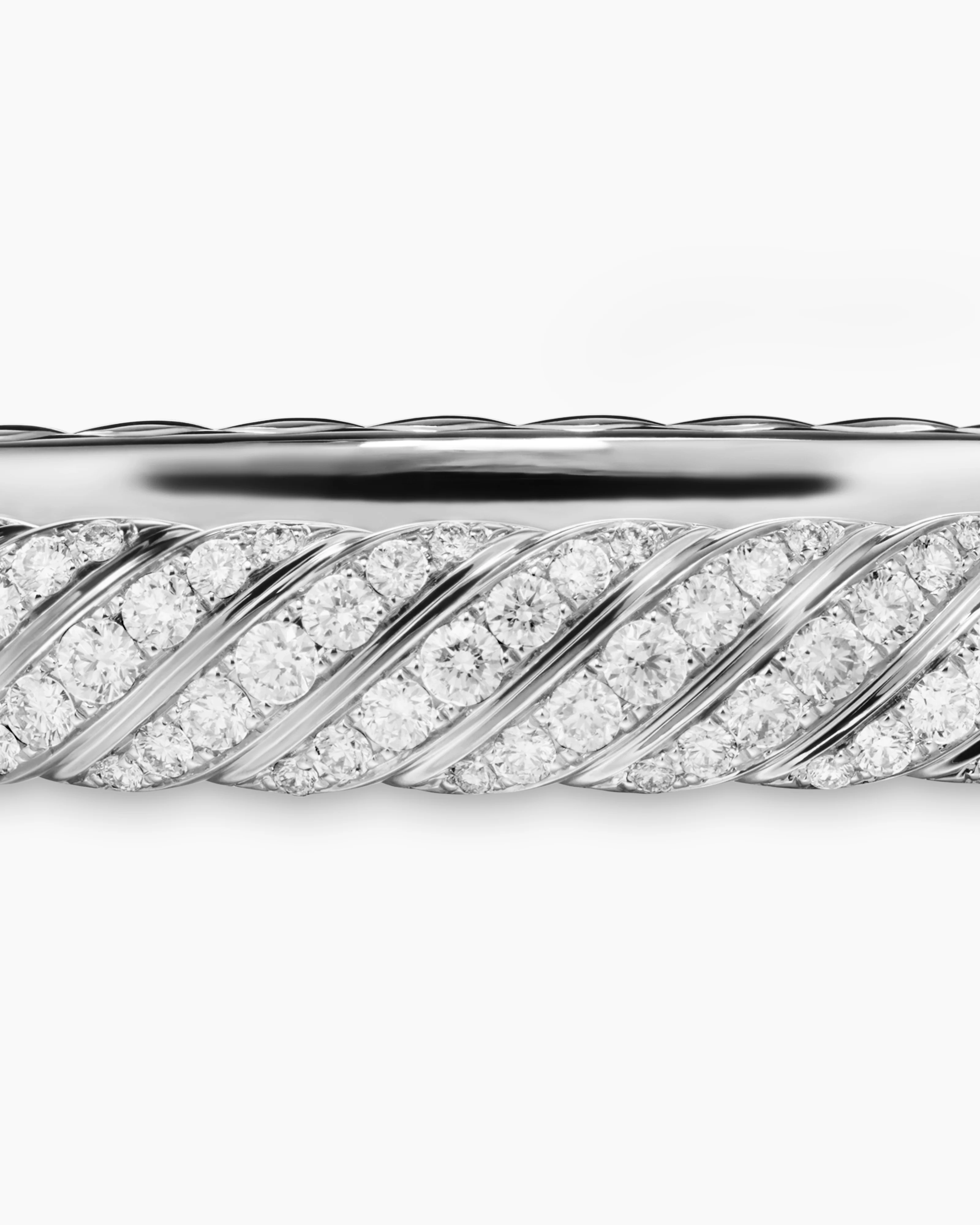 Sculpted Cable Bangle Bracelet 18K White Gold with Diamonds,  6.2mm