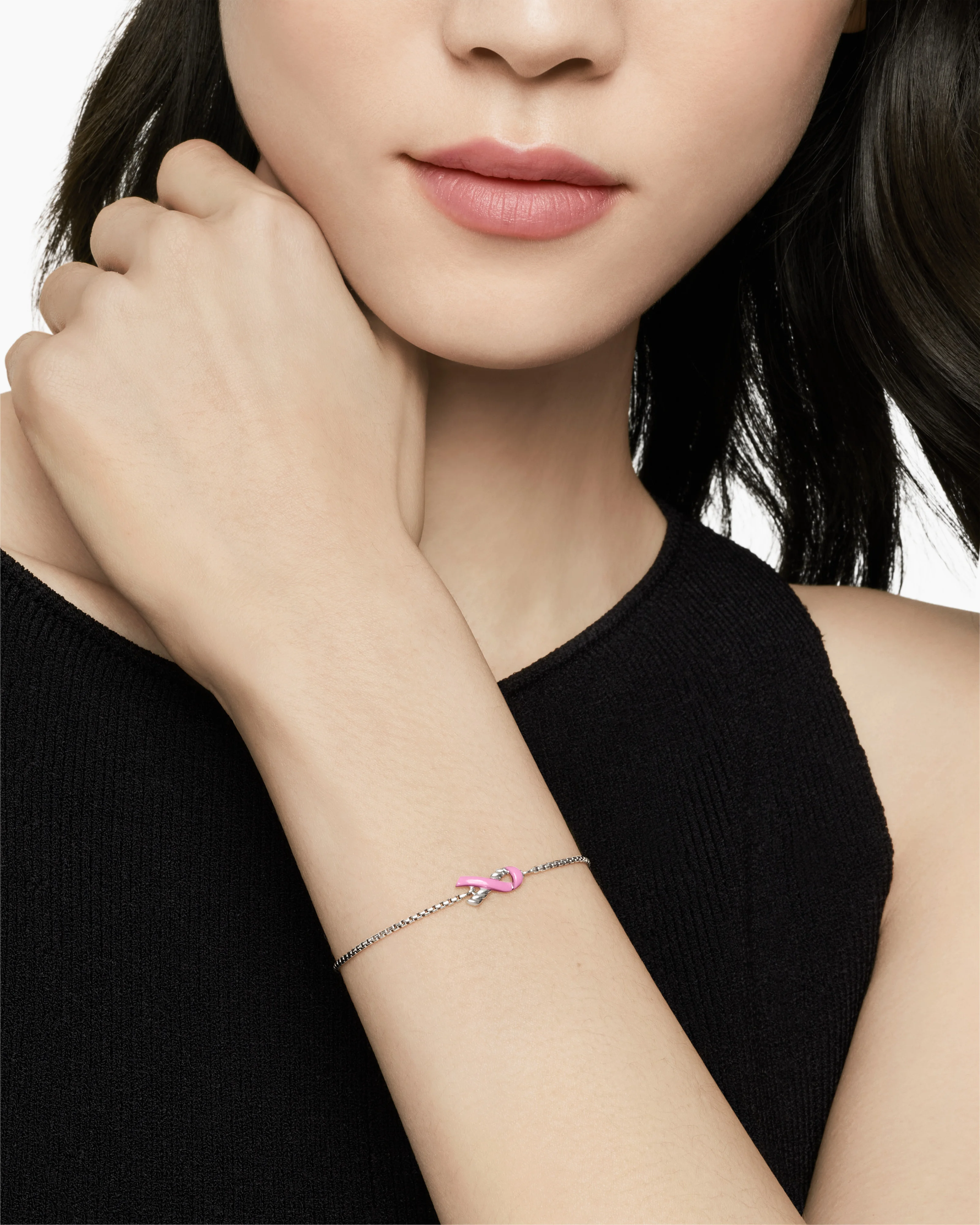 Cable Collectibles® Ribbon Chain Bracelet Sterling Silver with Pink Enamel