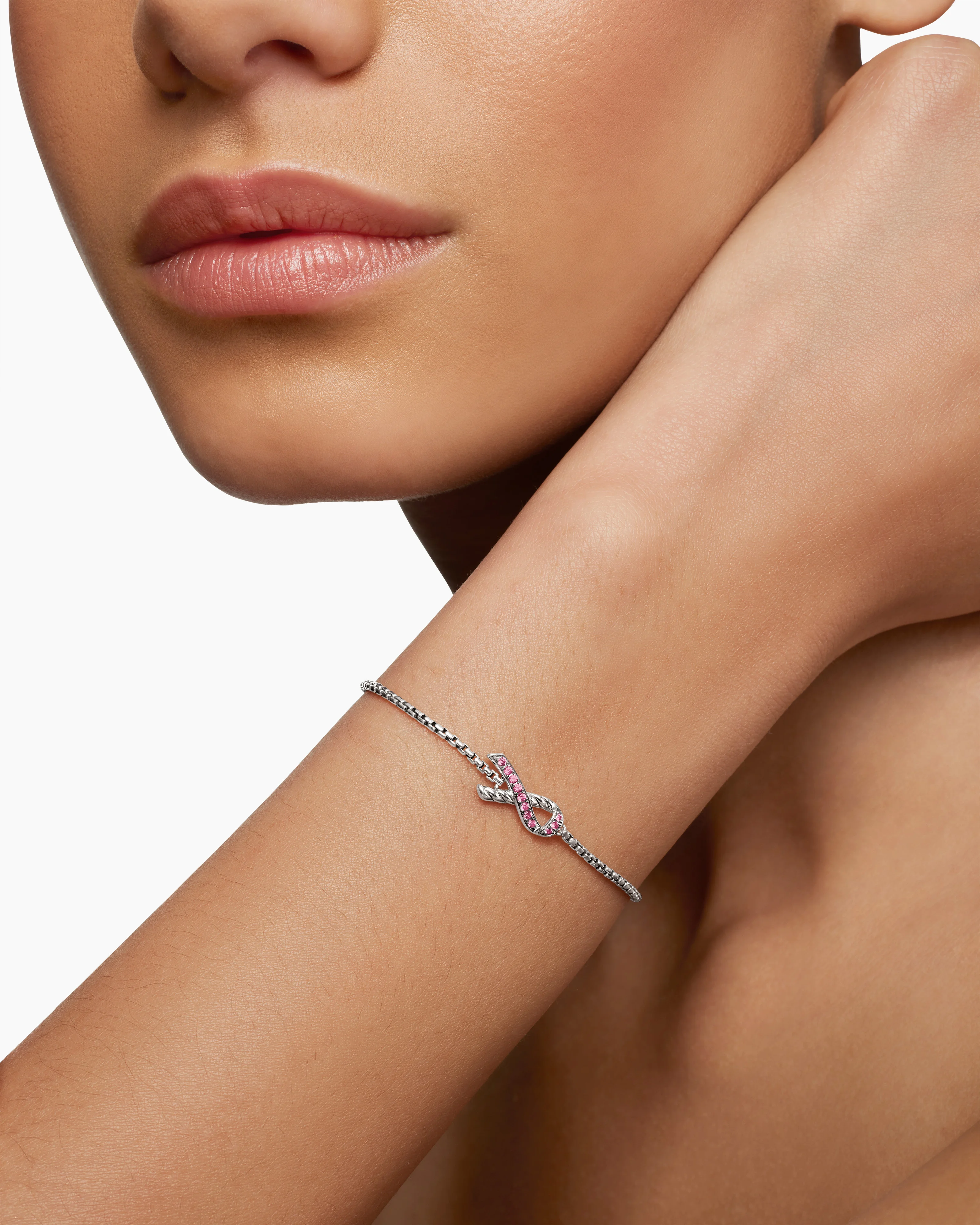 Cable Collectibles® Ribbon Chain Bracelet Sterling Silver with Pavé Pink Sapphires