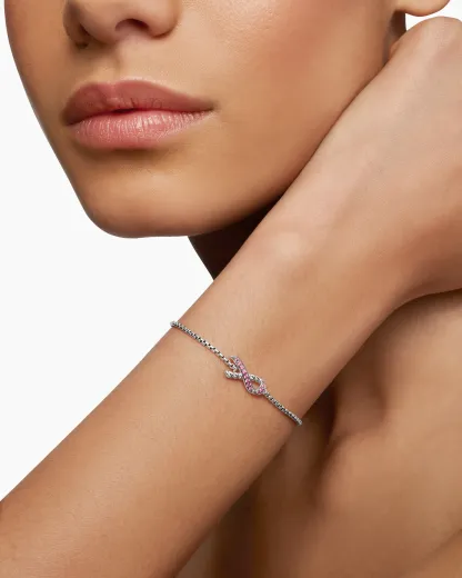 Cable Collectibles® Ribbon Chain Bracelet Sterling Silver with Pavé Pink Sapphires