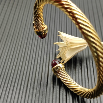 7mm Cable Bracelet with Red  & Diamond Accents