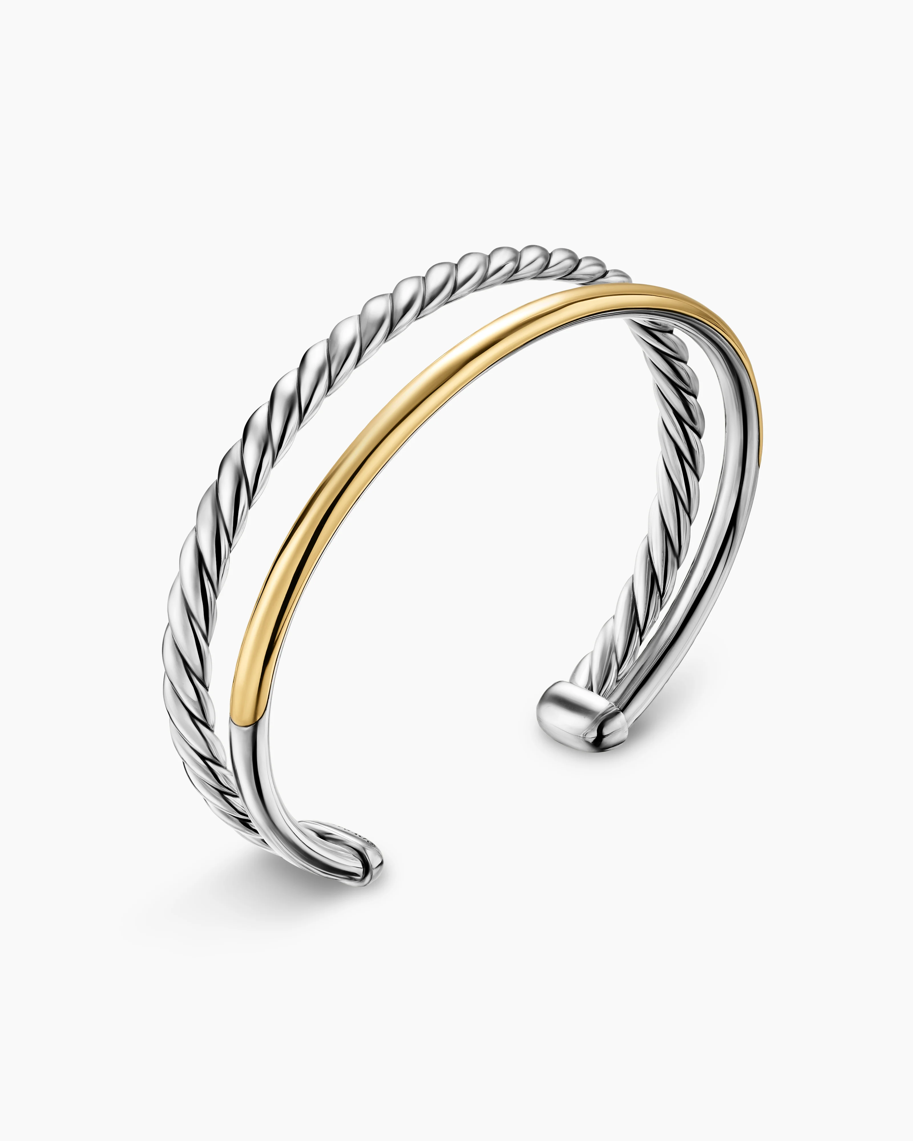 DY Mercer® Two Row Cuff Bracelet Sterling Silver with 18K Yellow Gold, 11mm