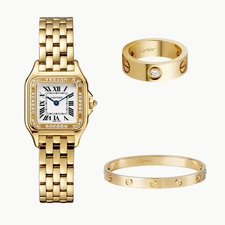 3‑Piece Carthttier Stack –Panthère, Yellow Gold, Diamonds