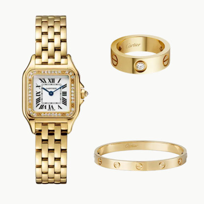 3‑Piece Carthttier Stack –Panthère, Yellow Gold, Diamonds