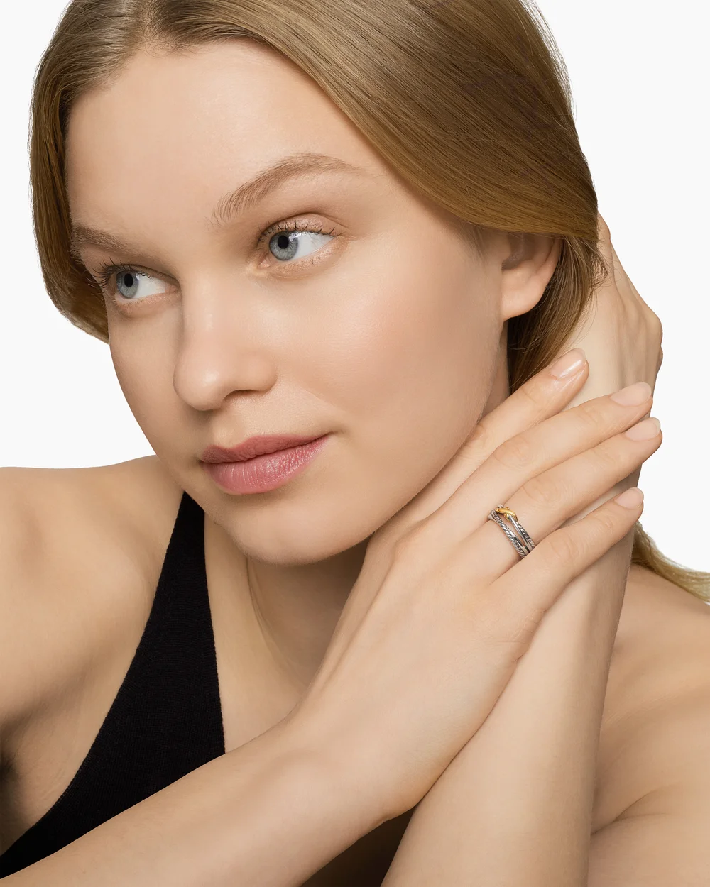 X Crossover Band Ring Sterling Silver with 18K Yellow Gold