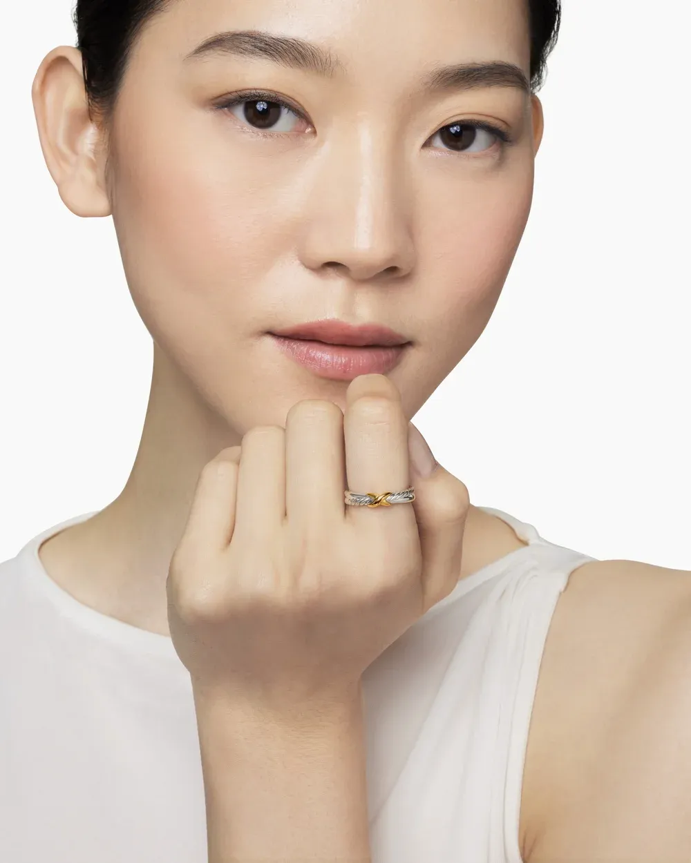 Petite X Ring Sterling Silver with 18K Yellow Gold