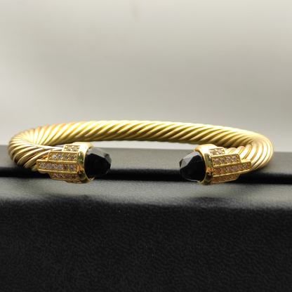7mm Cable Bracelet with Black  & Diamond Accents