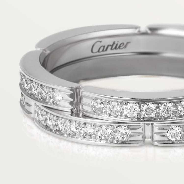 MAILLON PANTHÈRE THIN WEDDING BAND, 2 HALF DIAMOND-PAVED ROWS