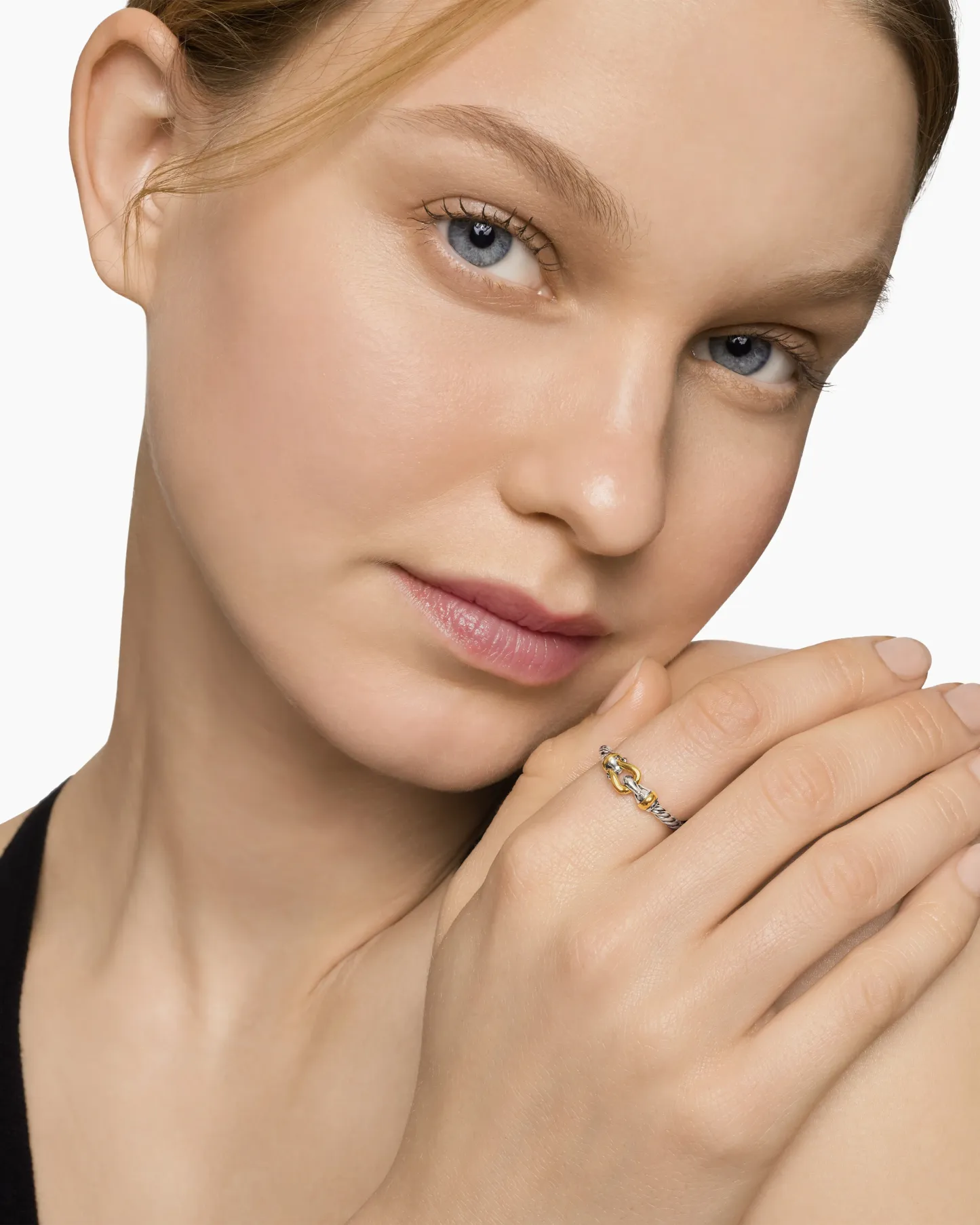 Petite Buckle Ring Sterling Silver with 18K Yellow Gold, 2mm