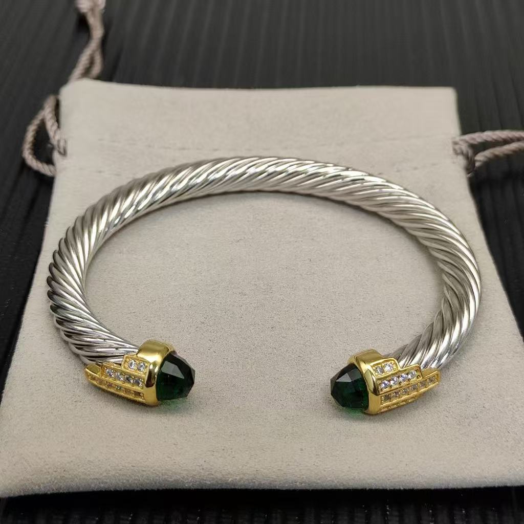 7mm Cable Bracelet with Peridot & Diamond Accents – Gold Cap
