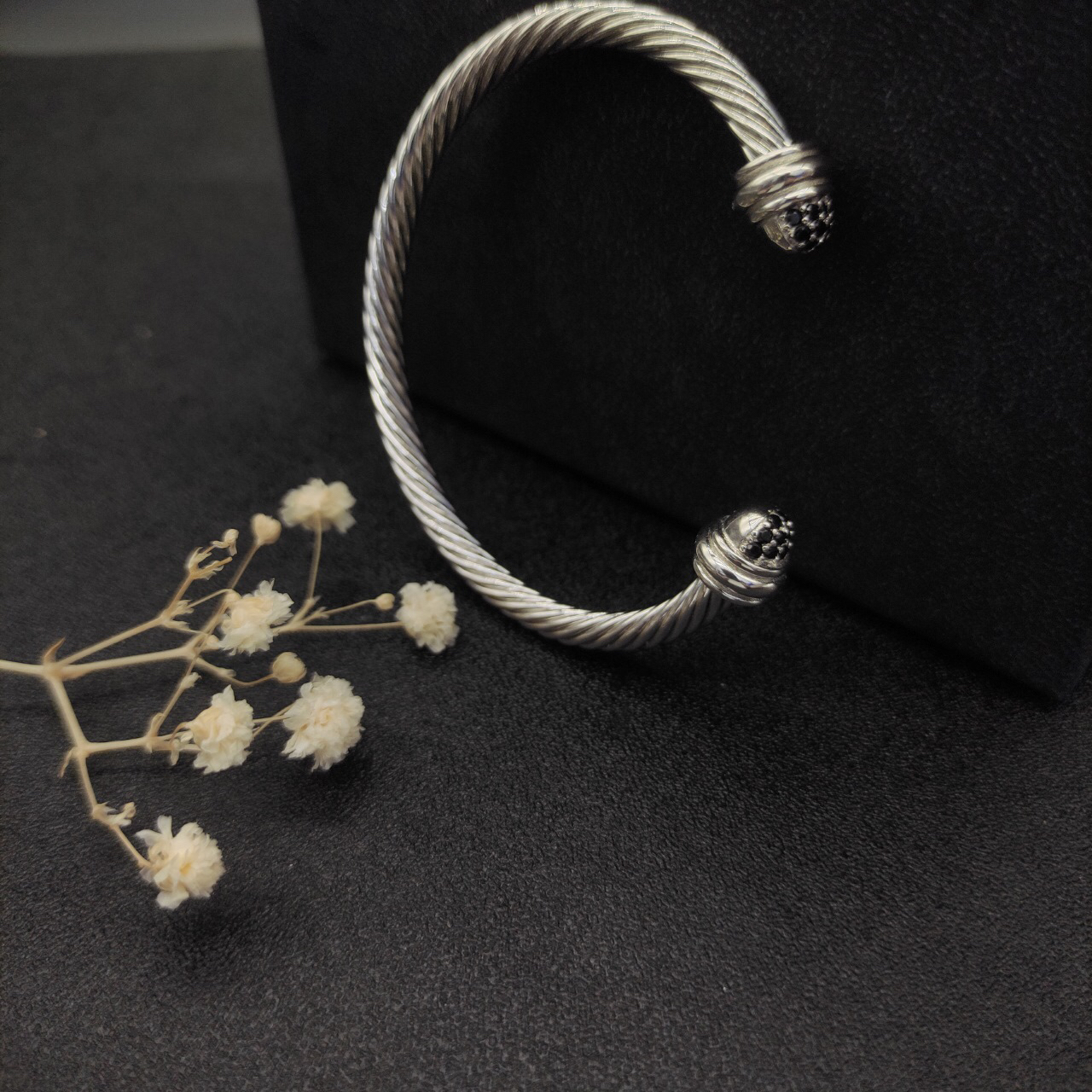 Classic Cable Bracelet Silver and  Half Diamonds 5 MM