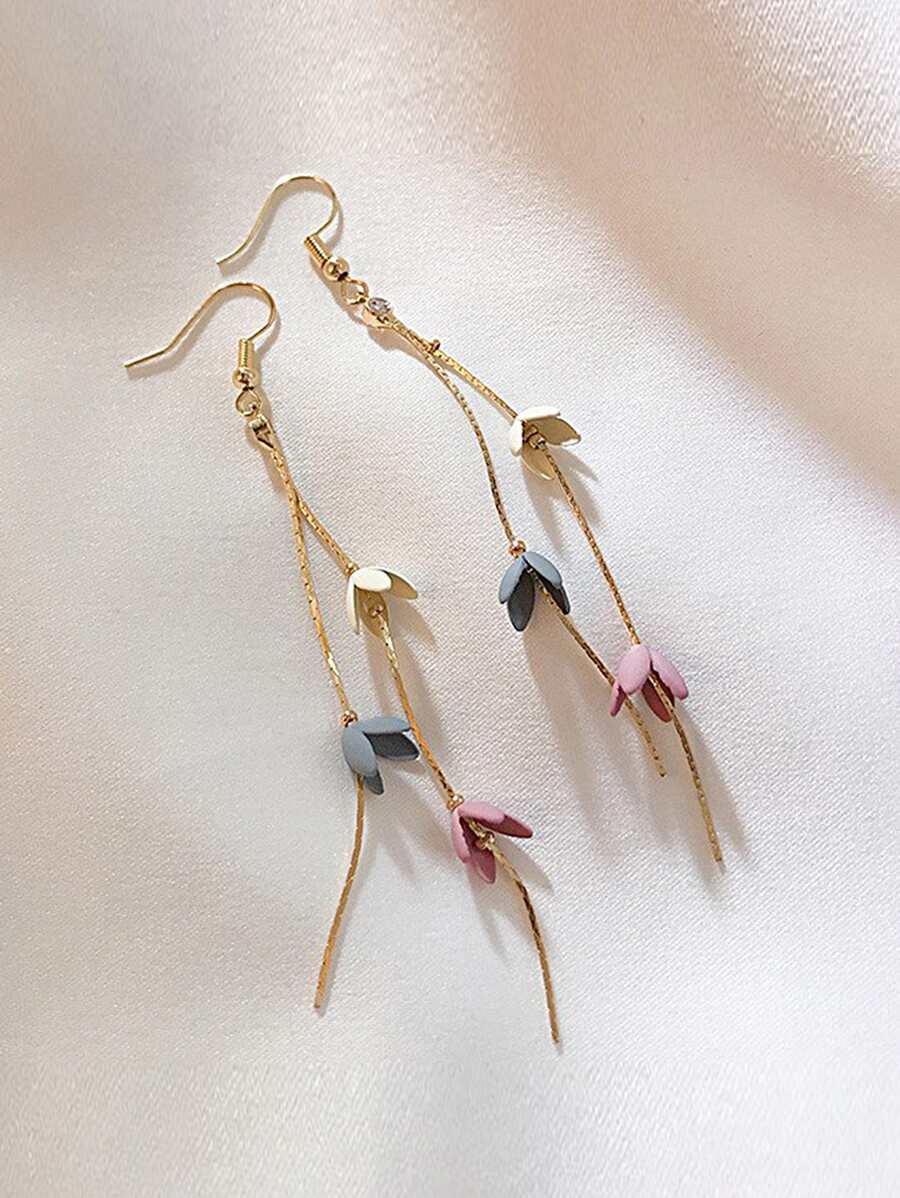 Flower & Metal Tassel Drop Earrings