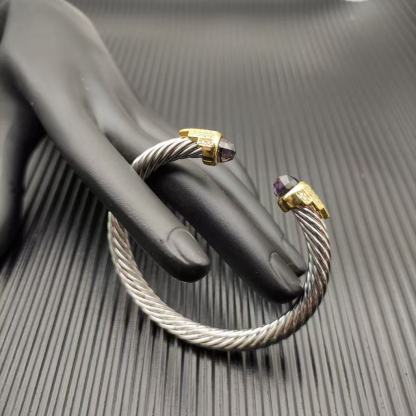 7mm Cable Bracelet with Amethyst & Diamond Accents – Gold Cap