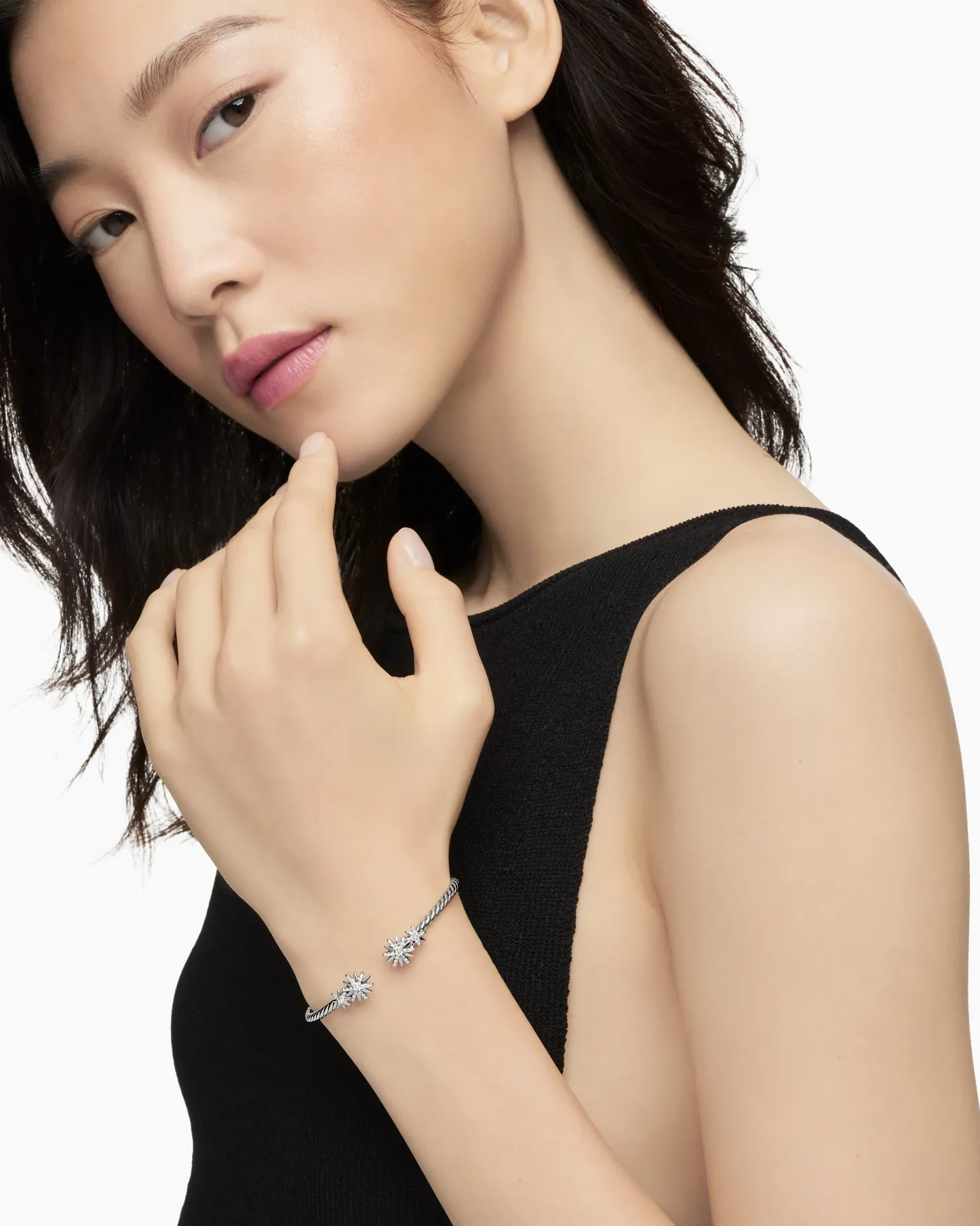 Starburst Cable Bracelet Sterling Silver with Diamonds, 4mm