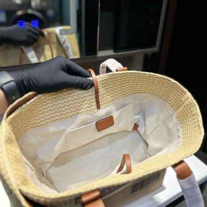 Elephant basket in raffia and calfskin