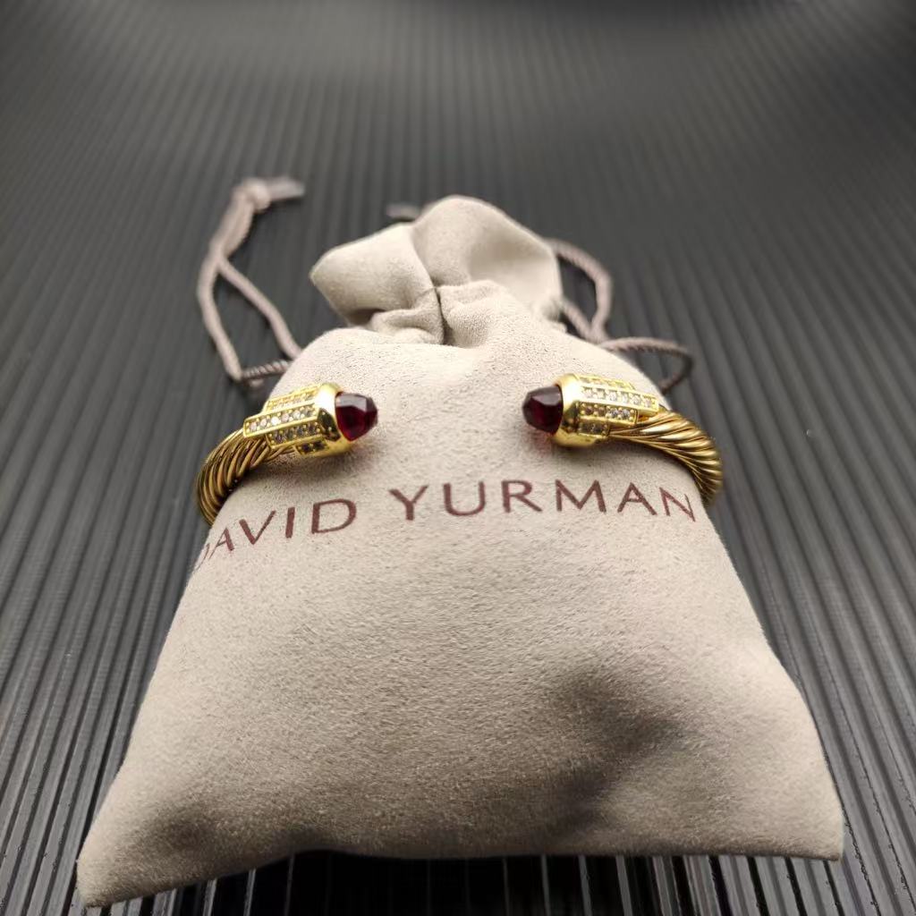 Cable Bracelet with Red Topaz & Diamond Accents  5mm