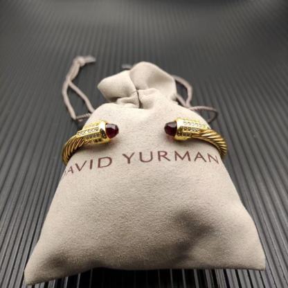 Cable Bracelet with Red Topaz & Diamond Accents  5mm