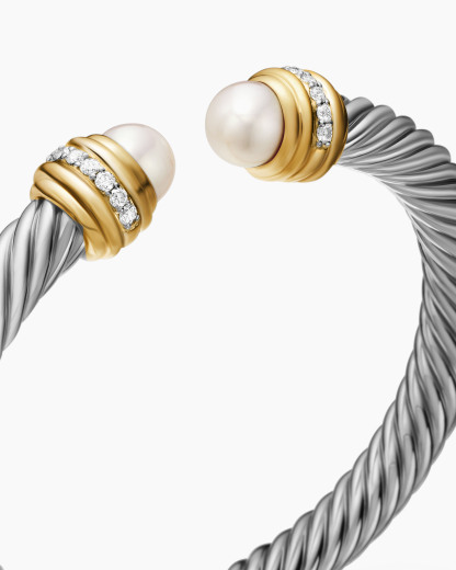 Classic Cablespira® Bracelet 18K Yellow Gold with Pearls and Diamonds, 7mm