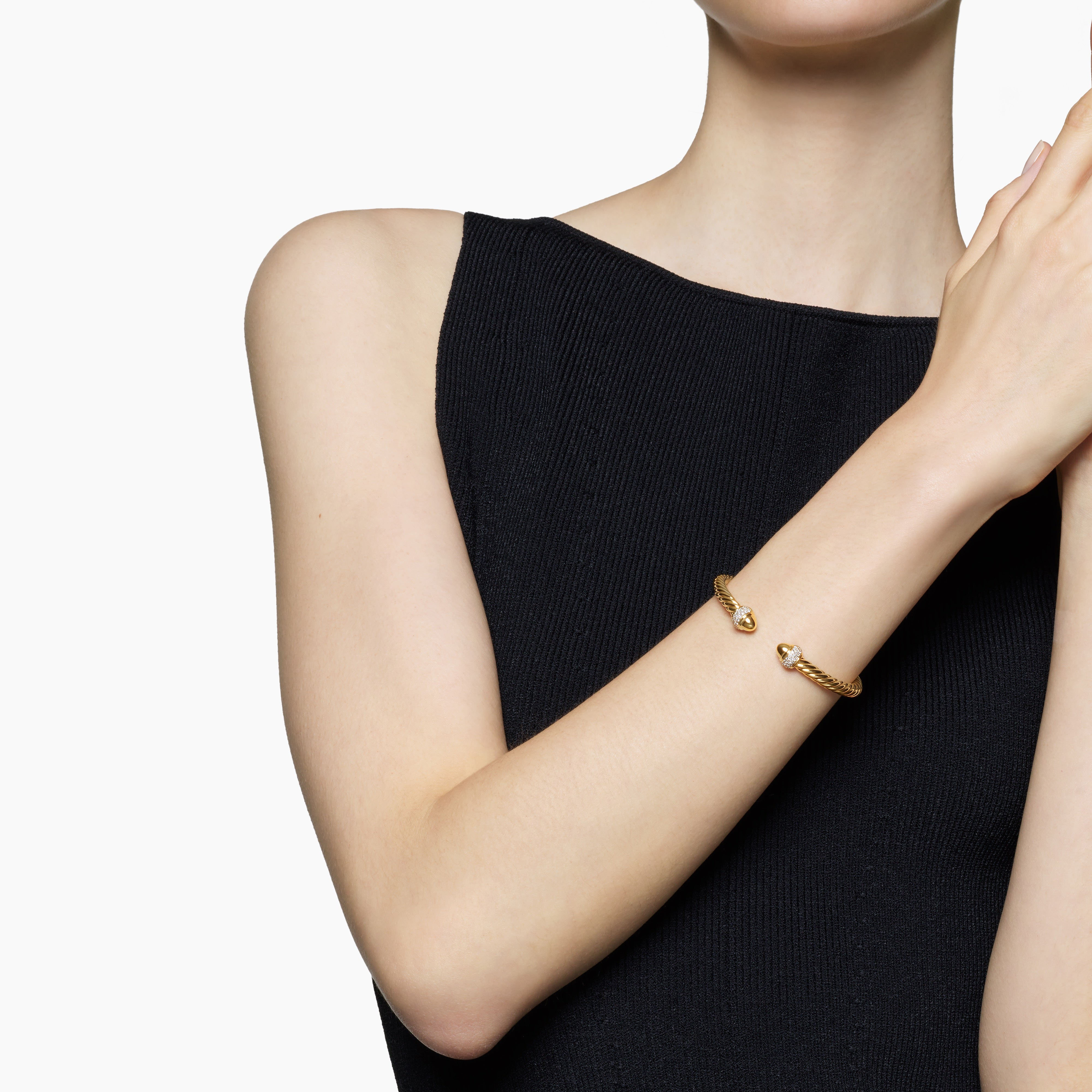 Cable Bracelet 18K Yellow Gold with Diamonds, 5mm