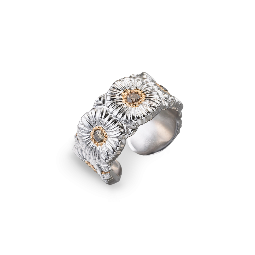 BLOSSOMS SILVER AND VERMEIL ETERNELLE RING WITH FANCY BROWN DIAMONDS