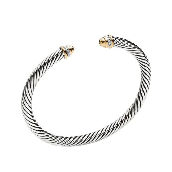Classic Cable Bracelet Gold Domes and Diamonds 7 MM