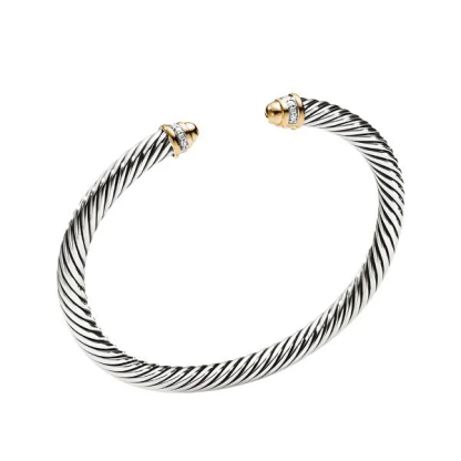 Classic Cable Bracelet Gold Domes and Diamonds 7 MM