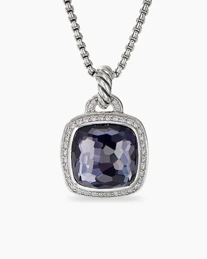 Albion庐 Pendant Sterling Silver with Black Orchid and Diamonds, 14mm