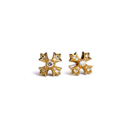 22K GOLD CH PLUS STUD EARRINGS WITH DIAMONDS