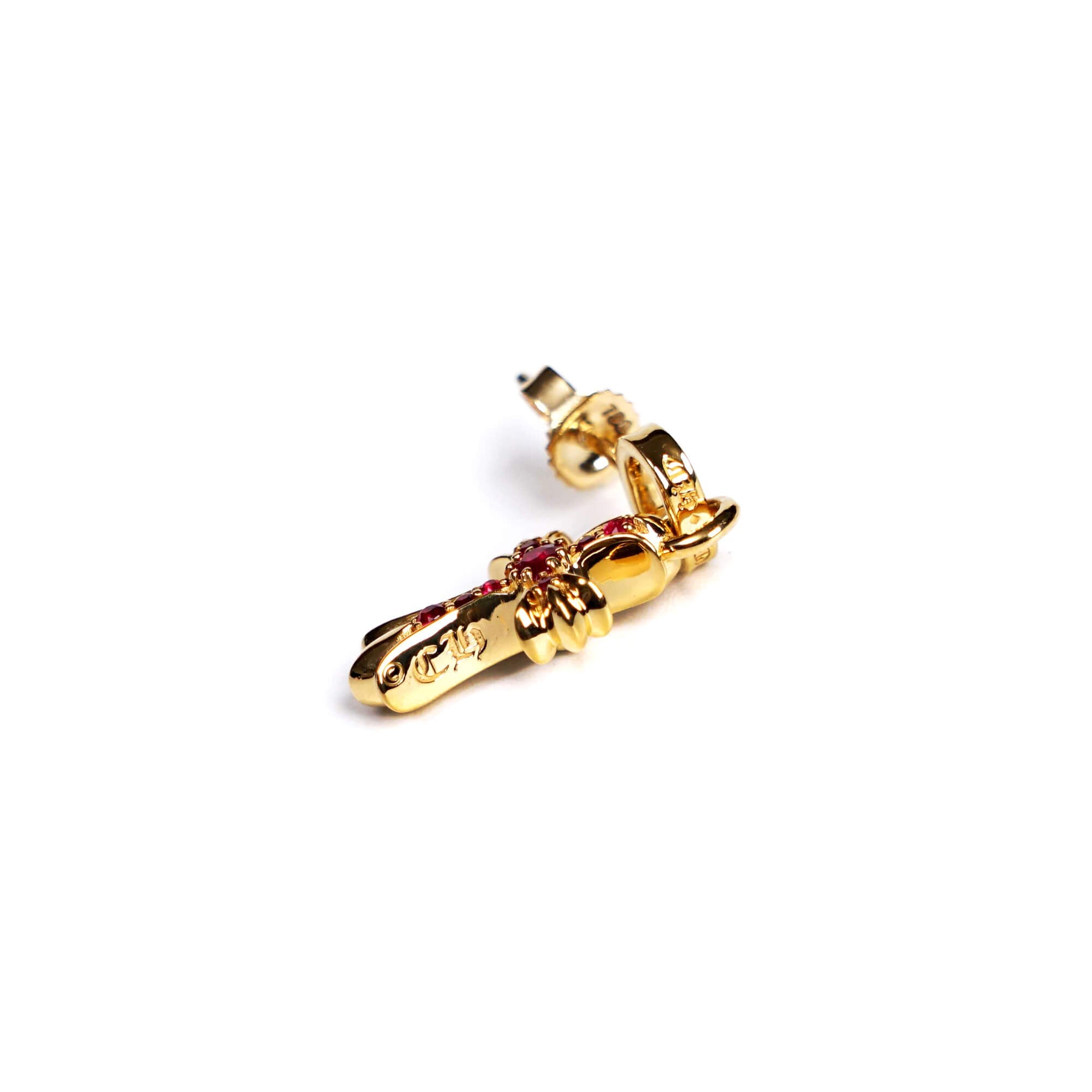22K GOLD BABY CROSS CHARM EARRINGS WITH RUBIES