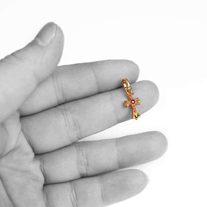 22K GOLD BABY CROSS CHARM EARRINGS WITH RUBIES