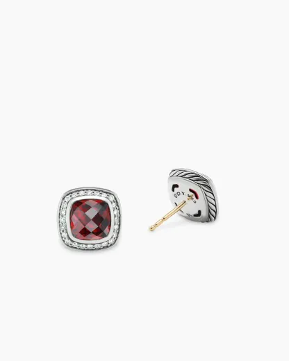 Albion庐 Stud Earrings Sterling Silver with Garnet and Diamonds, 7mm