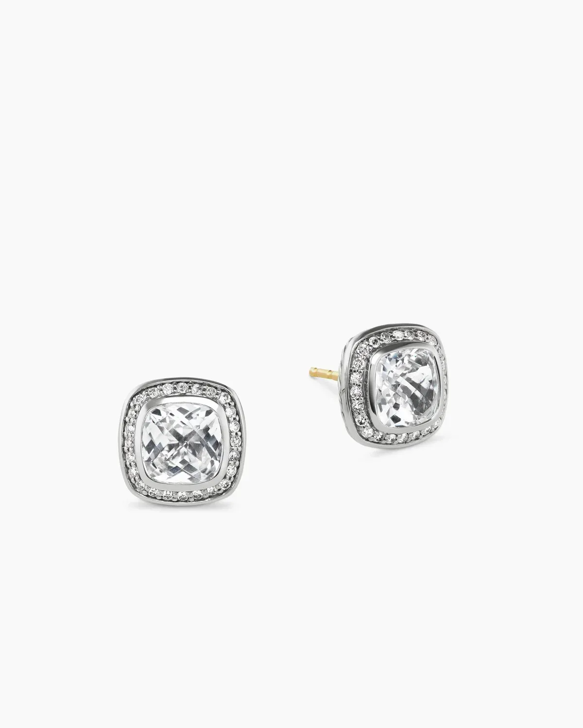 Albion庐 Stud Earrings Sterling Silver with White Topaz and Diamonds, 7mm