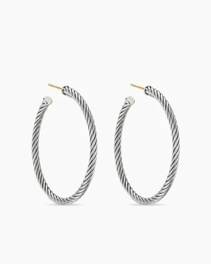 Cable Hoop Earrings Sterling Silver, 1.5in