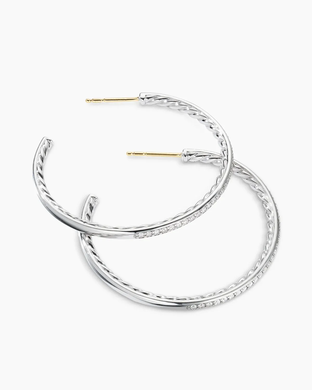 Pav茅 Hoop Earrings Sterling Silver with Diamonds, 38mm