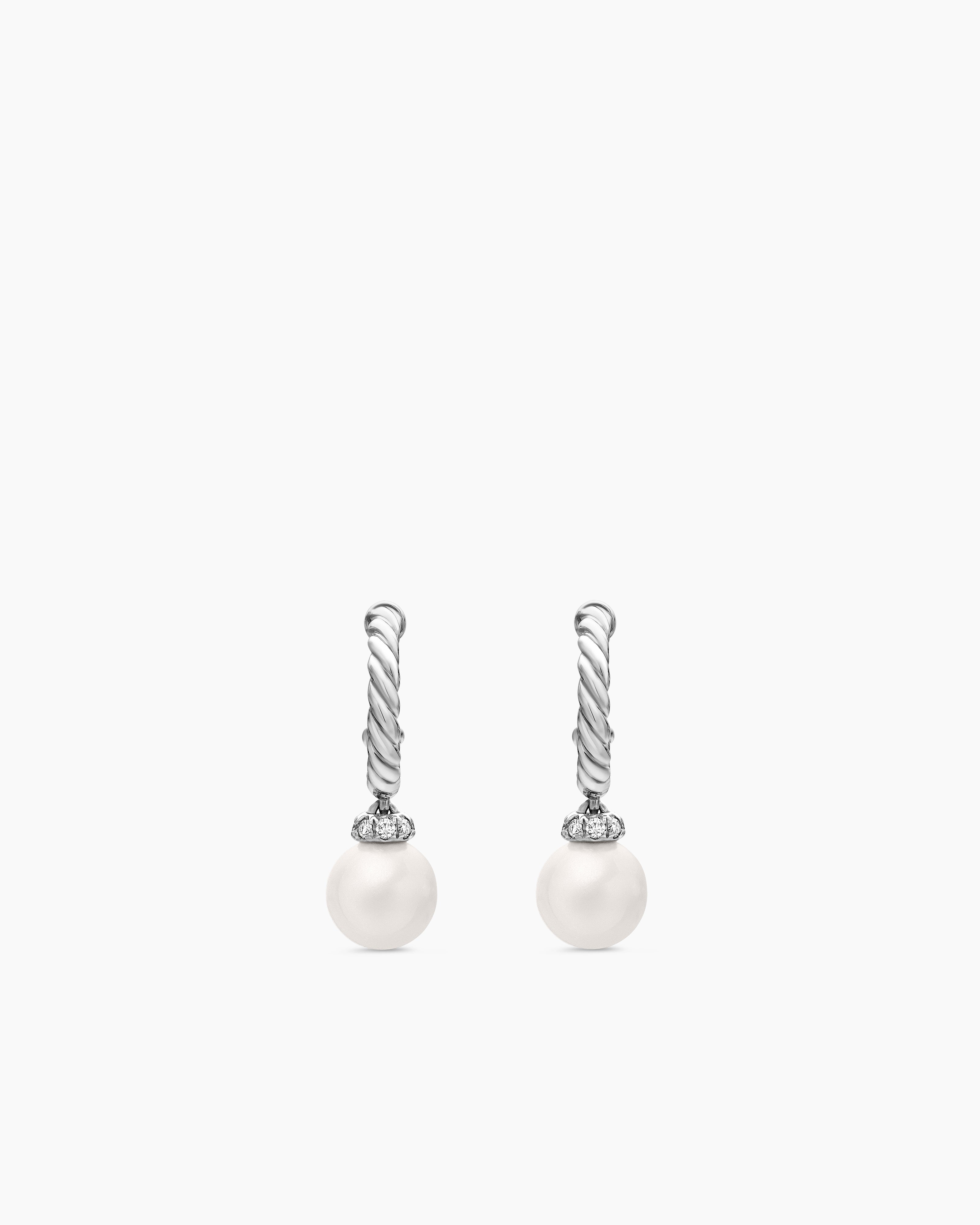 Pearl and Pavé Solari Drop Earrings Sterling Silver with Pearls and Diamonds, 18.4mm