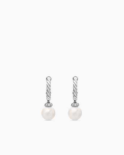 Pearl and Pavé Solari Drop Earrings Sterling Silver with Pearls and Diamonds, 18.4mm