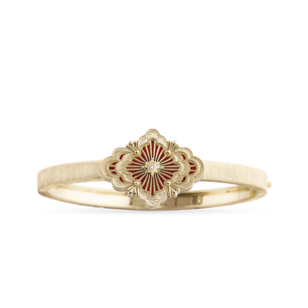 OPERA TULLE YELLOW GOLD BANGLE BRACELET WITH RED ENAMEL BACKGROUND